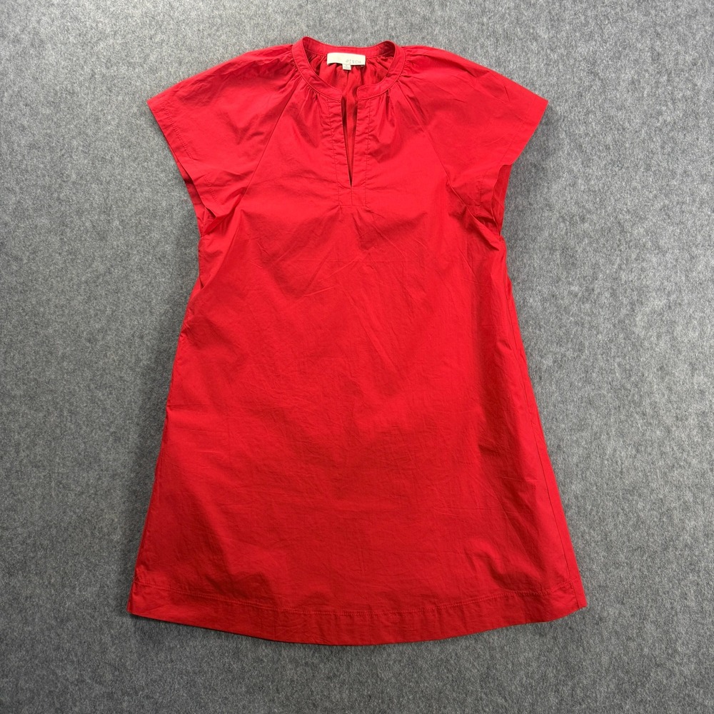PINCH Red Cotton Shift Dress Short Sleeve Split Neck Mini Women Size S
